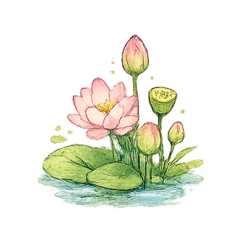 Lotus buds and flower
