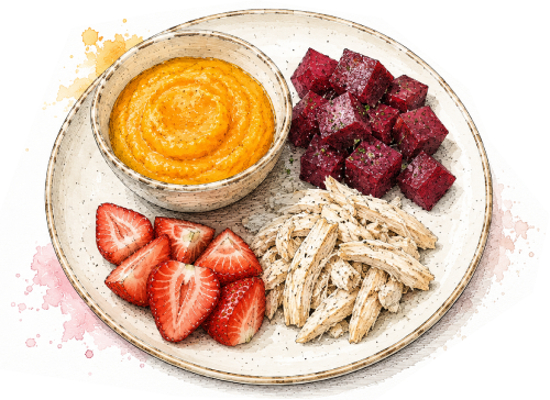 Plate of colorful prepared foods
