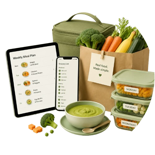 Premium plan meal prep and grocery planning illustration